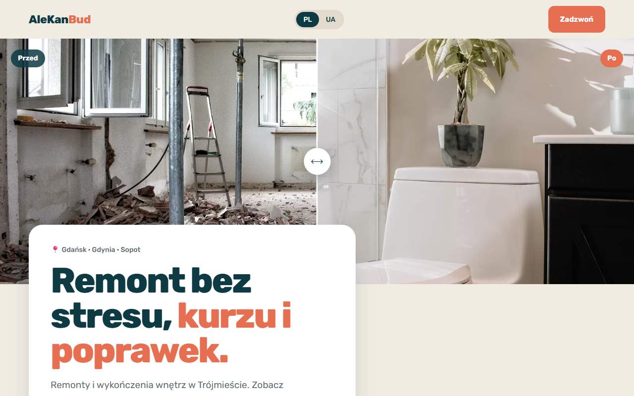 Projekt strony dla AleKanBud, Gdańsk