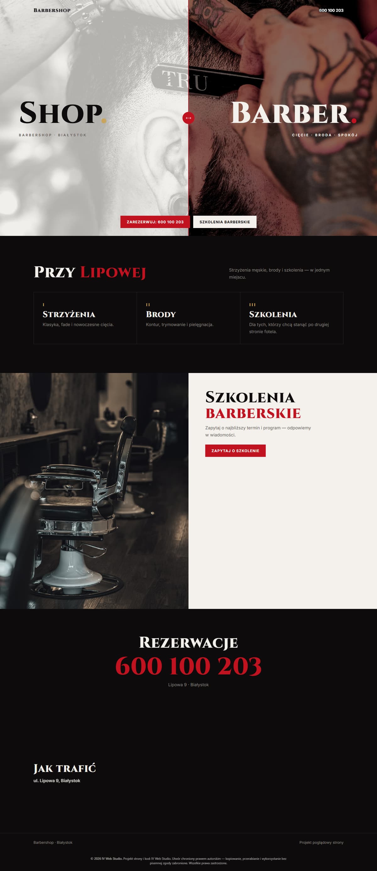 Projekt strony dla Barbershop, Białystok