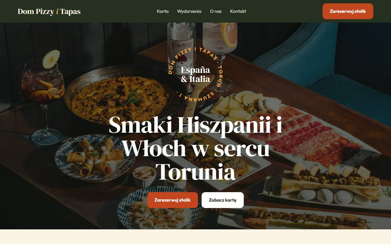 Projekt strony dla Dom Pizzy i Tapas, Toruń