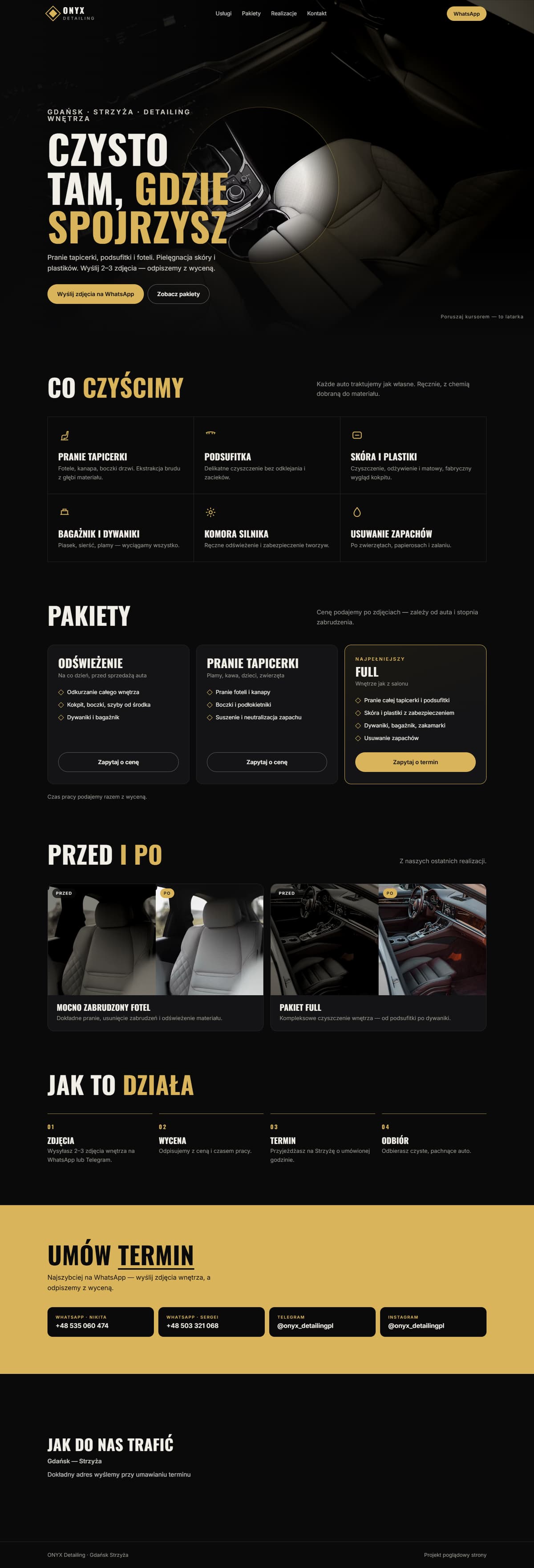 Projekt strony dla ONYX Detailing, Gdańsk