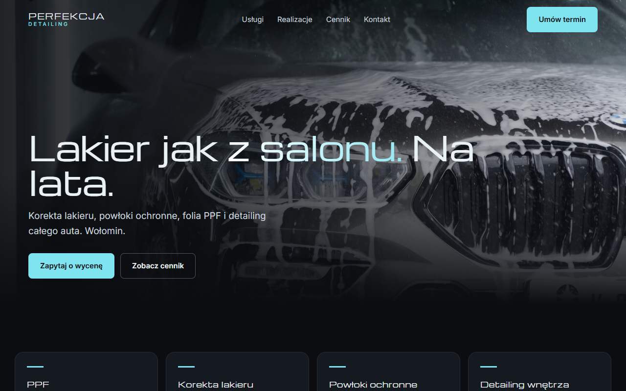 Projekt strony dla Perfekcja Detailing, Wołomin